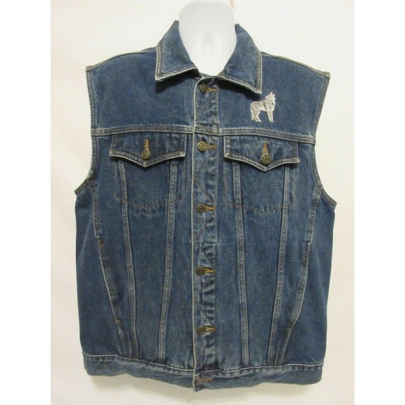 Guide Gear Mens Medium M Denim Vest Embroidered Howling WOLF Cowboy Hunter - Picture 1 of 10